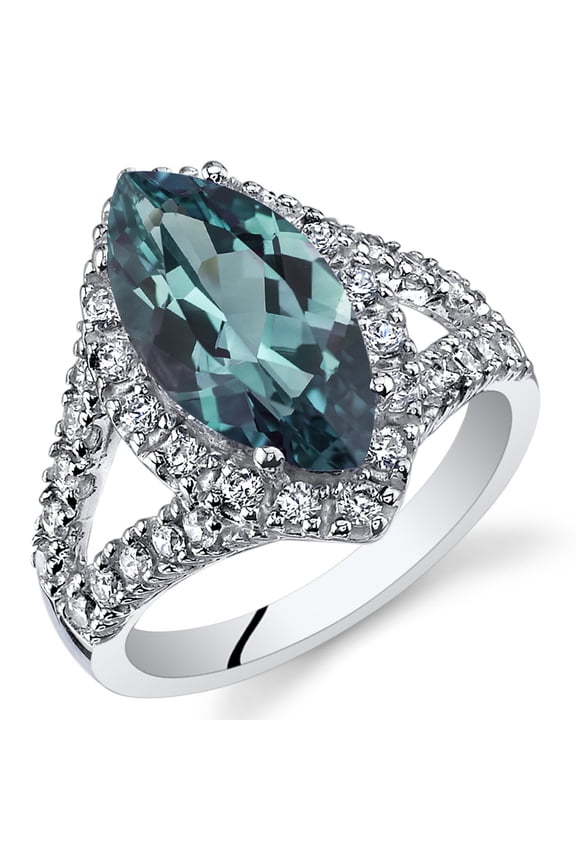 Simulated Alexandrite Signature Ring for Women 925 Sterling Silver, Large Color-Changing 3.50 Carats Marquise Shape 14x7mm, Size 6