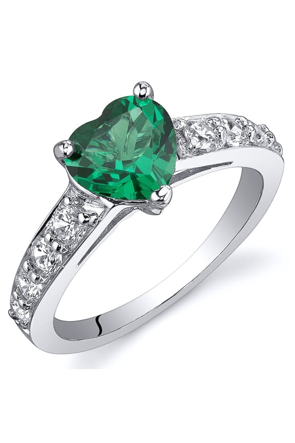 Simulated Emerald Heart Promise Ring in Sterling Silver, 1 Carat, Comfort Fit, Size 6