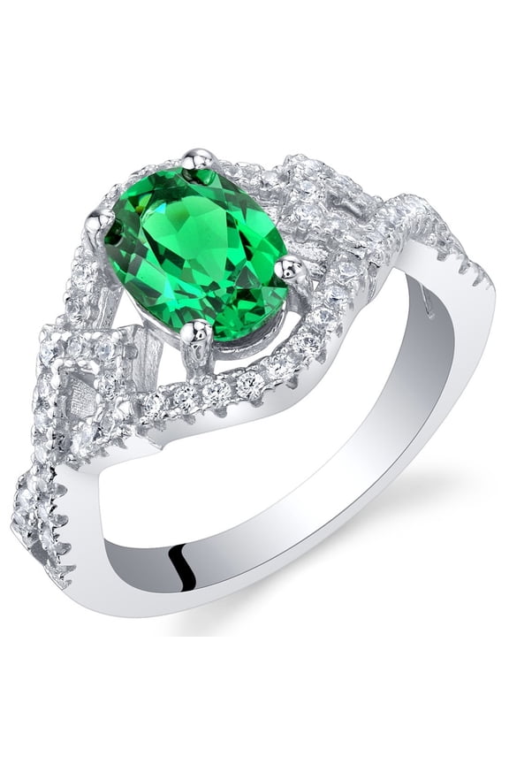 Simulated Emerald Lace Ring for Women 925 Sterling Silver, 1 Carat Oval Shape 8x6mm, Size 5