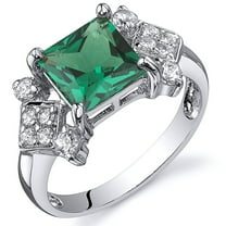 PEORA Simulated Emerald Ring Sterling Silver Princess Cut 1.50 Carats Size 6