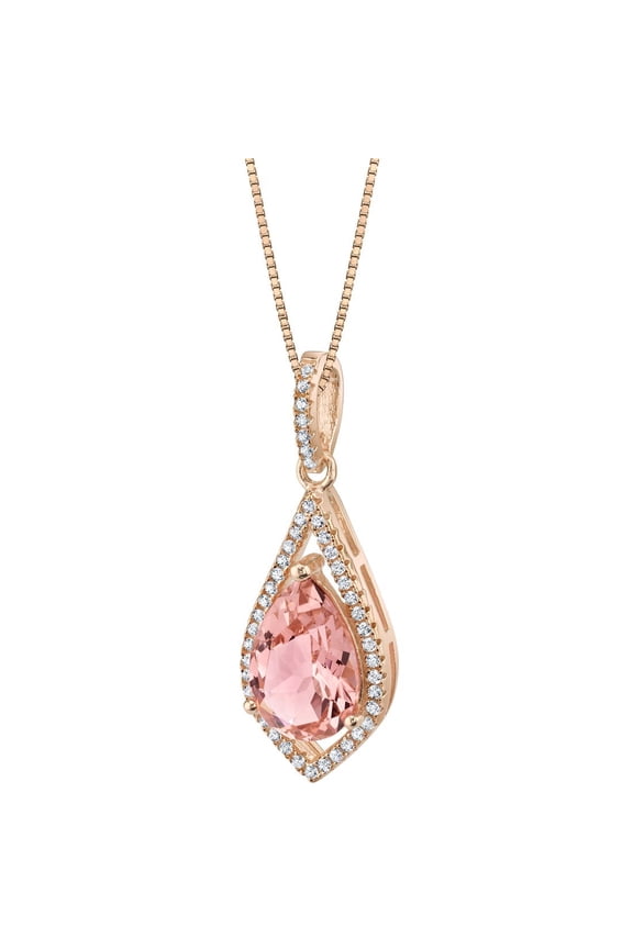 Simulated Morganite Floating Teardrop Pendant Necklace for Women 925 Rose Gold-tone Sterling Silver, 3.50 Carats Pear Shape 12x8mm, with 18 inch Chain