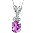 thumbnail image 1 of PEORA Solid 14K White Gold Created Pink Sapphire with Genuine Diamonds Pendant for Women, Dainty Solitaire, Oval Shape, 7x5mm, 1 Carat total, 1 of 5