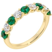PEORA Solid 14K Yellow Gold 1 Carat Lab Grown Diamond and Created Emerald 9-Stone Half Eternity Band for Women, Wedding Anniversary Stackable Ring, Size 9