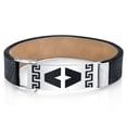 thumbnail image 1 of PEORA Stainless Steel Mens Genuine Leather Bracelet, Greek Key with Clasp, College Graduation Gift for Him, 1 of 6