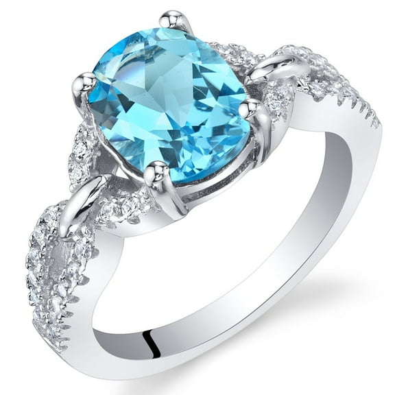 PEORA Swiss Blue Topaz Forever Ring for Women 925 Sterling Silver, Natural Gemstone, 2.25 Carats Oval Shape 9x7mm, Size 9