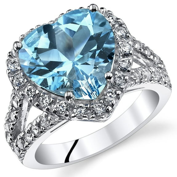 PEORA Swiss Blue Topaz Signature Heart Ring for Women 925 Sterling Silver, Natural Gemstone, Large 5.25 Carats Heart Shape 11mm, Size 9