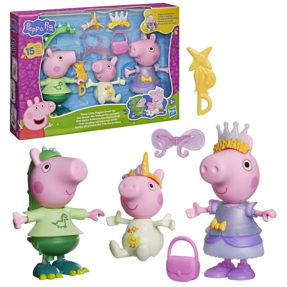 Peppa Pig Toys Three Little Piggies Dress-Up Figure Set, 15 Pieces, Preschool Toys, 3+