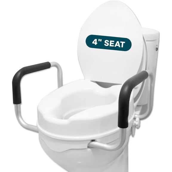 PEPE Mobility Raised Toilet Seat with Handles and Lid for Elderly 4" High, Fits Round and Elongated up to 15" Wide, Commode Seat with Sturdy Brackets, Medical Aid