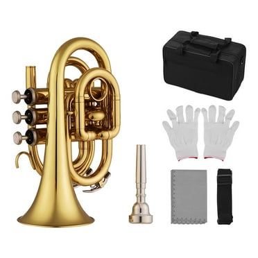 PEPISKY Muslady Mini Pocket Trumpet Bb Flat Brass Material Wind Instrument with Mouthpiece Gloves Cleaning Cloth Carrying Case