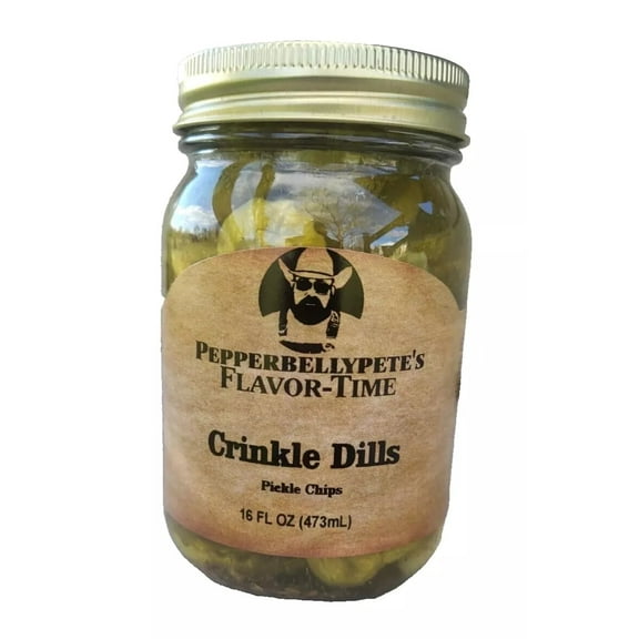 Pepper Belly Petes Crinkle Dills 16oz Jar of Dill Pickle Slices