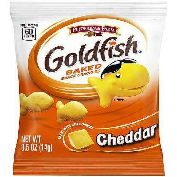 PEPPERIDGE FARM Goldfish Snack Crackers, Cheddar Cheese, 0.5-Ounce Single Serve Packages (Pack of 100)