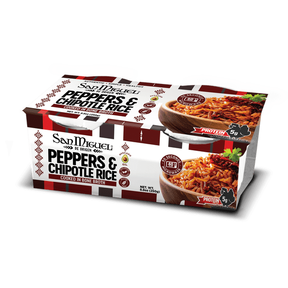 Peppers and Chipotle Rice Cup with Bone Broth, Microwaveable Rice Cups, Ready to Serve Smoky Chipotle Rice, Heat and Eat Instant Rice Cups, Pack of 8