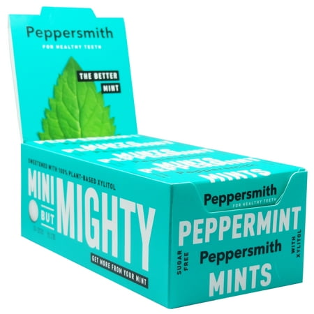 PEPPERSMITH ENGLISH PEPPERMINT XYLITOL MINTS - 12 X 15G POCKET PACKS