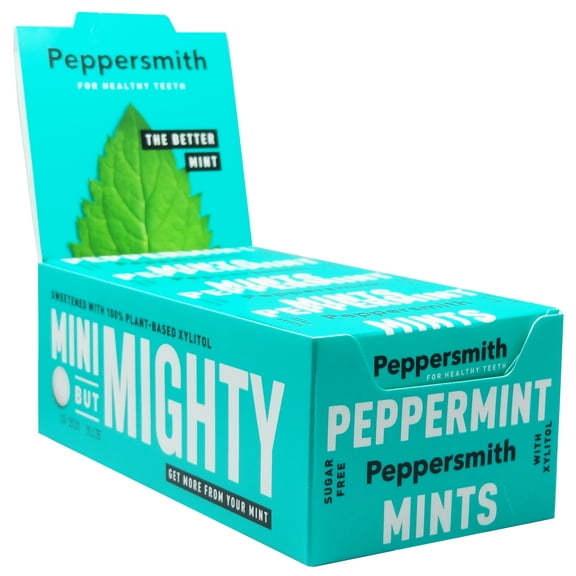 PEPPERSMITH ENGLISH PEPPERMINT XYLITOL MINTS - 12 X 15G POCKET PACKS