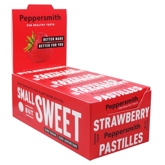 PEPPERSMITH STRAWBERRY XYLITOL PASTILLES - 12 X 15G POCKET PACKS