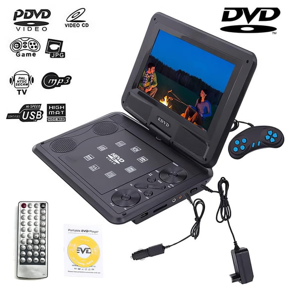 PEPWELL 10.8" Portable DVD Player with 9" HD Swivel Screen, 6 Hours Rechargeable Battery, Regions Free, Sync TV, Dual Speakers, USB/SD Support for Car, Home & Kids