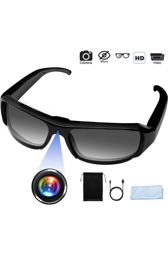 1080P HD Mini Camera Glasses, Long Battery Life DVR Video Recorder, Outdoor Sports Camera Sunglasses Suitable for Cycling Motorcycle Convertible Sports Car Fishing