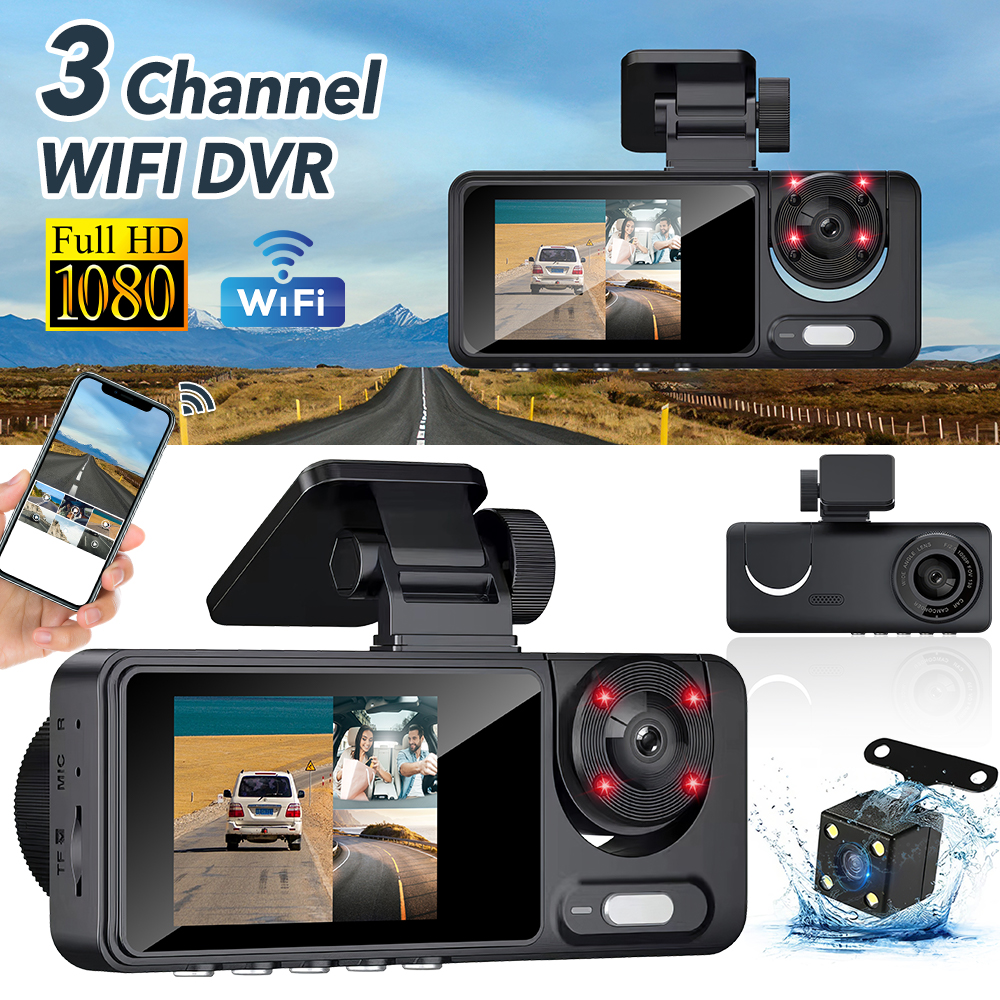 Triple Channel Recoder PEPWELL 1080P Triple Channel Dash Cam for Cars, Front/Inside/Rear ...