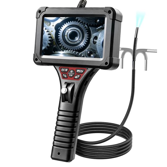 PEPWELL 1920P Two-Way Articulating Borescope Inspection Camera with Light, 210 6mm Slim Probe 4.3" IPS Screen, IP67 Waterproof 1.5M Snake Scope for Automotive HVAC Mechanics
