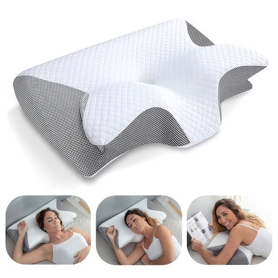 PEPWELL 2 in 1 Memory Foam Cervical Pillow for Neck Pain Relief, Ergonomic Contour Orthopedic Bed Pillow with Armrest & Ear Hole, Dual Heights, Neck Support for Side Back Stomach Sleepers