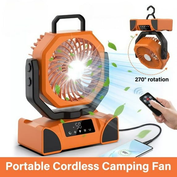 PEPWELL 20000mAh Portable Camping Fan - 5-Speed 270° Rotation, LED Light, Remote Control, Hook, Power Bank Function, for Tent/Outdoor Camping/Fishing