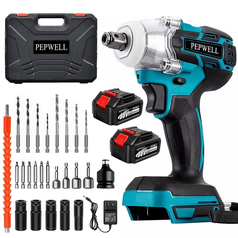 PEPWELL 21V Brushless Cordless Impact Wrench 1/2 Inch - 700N.m High Torque, Dual 6000mAh Batteries, 3-Speed, Brake Stop, 26-Piece Set for Car Repair/Home/DIY/Scaffolding