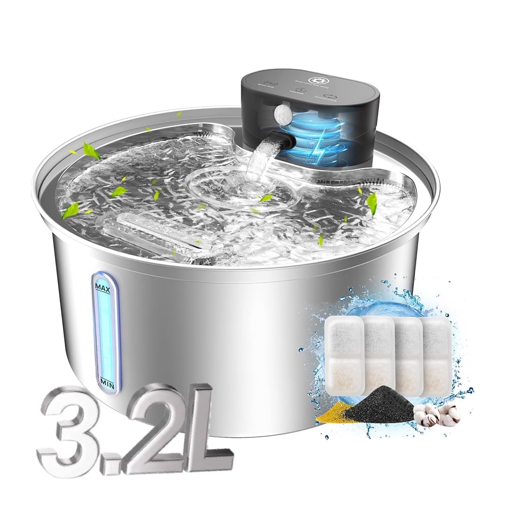 PEPWELL 3.2L Wireless Cat Water Fountain - 5000mAh Rechargeable Battery, 3 Working Modes, 304 Stainless Steel, 5-Layer Filtration, Quiet Operation for Indoor Cats & Dog