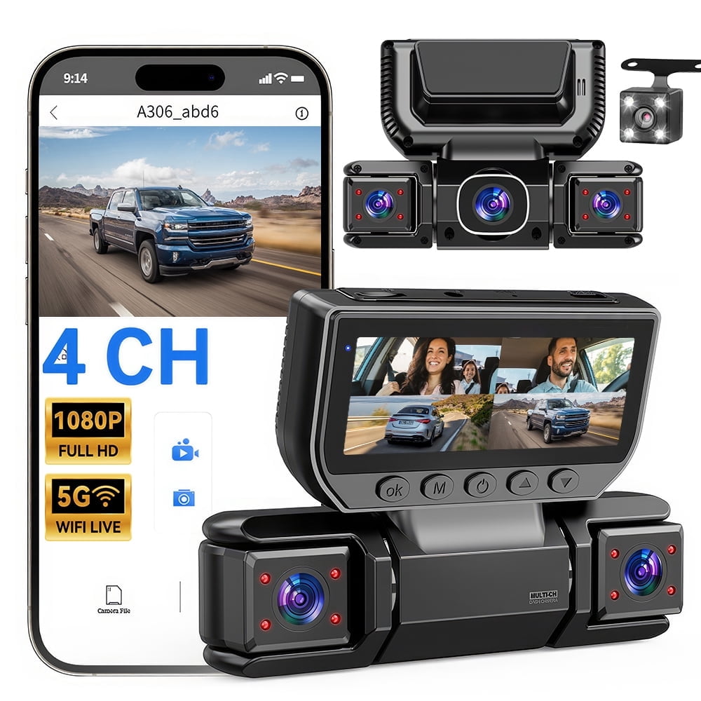 PEPWELL 4-Channel 360° Dash Cam Front Rear Left Right 1080P - 5GHz WiFi APP Control, 170° Wide Angle, HDR Night Vision, G-Sensor, Loop Recording, 24H Parking Mode, Battery-Free Car Camera
