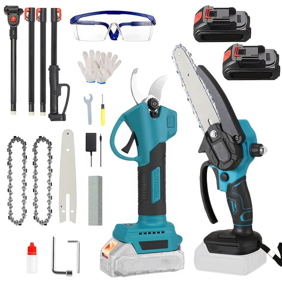 PEPWELL 4-in-1 Pole Saw & Electric Pruning Shears, 6 Inch Pole Saws for Tree Trimming, Cordless Pruning Shears with 8.2ft Max Extension Pole, 2 * 6.0Ah Battery Powered Pole Saw Pole Pruner for Garden