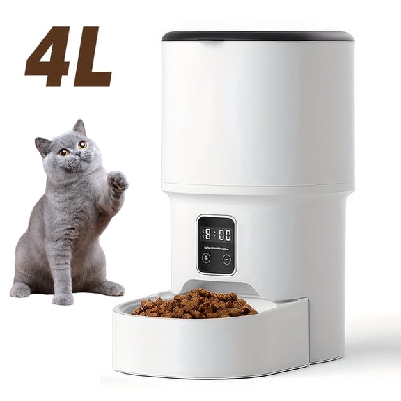 PEPWELL 4L Automatic Pet Feeder - LED Display with Button Control, Dual Power Supply, Programmable Dry Food Feeder for Cats/Dogs, Anti-Clog 16mm Food Compatible