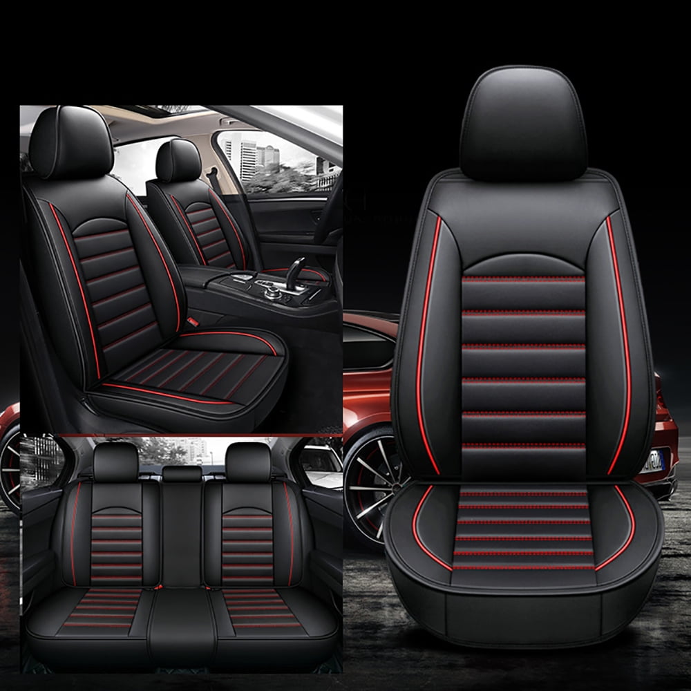 PEPWELL 5Pack Nappa Leather Full Set Car Seat Covers, Universal Fit for Cars/SUV/Sedans, Waterproof Breathable 3D Luxury Design with Airbag Compatibility