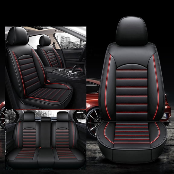 PEPWELL 5Pack Nappa Leather Full Set Car Seat Covers, Universal Fit for Cars/SUV/Sedans, Waterproof Breathable 3D Luxury Design with Airbag Compatibility