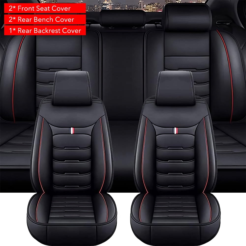 PEPWELL 5Pack Nappa Leather Full Set Car Seat Covers, Universal Fit for Cars/SUV/Sedans, Waterproof Breathable 3D Luxury Design with Airbag Compatibility
