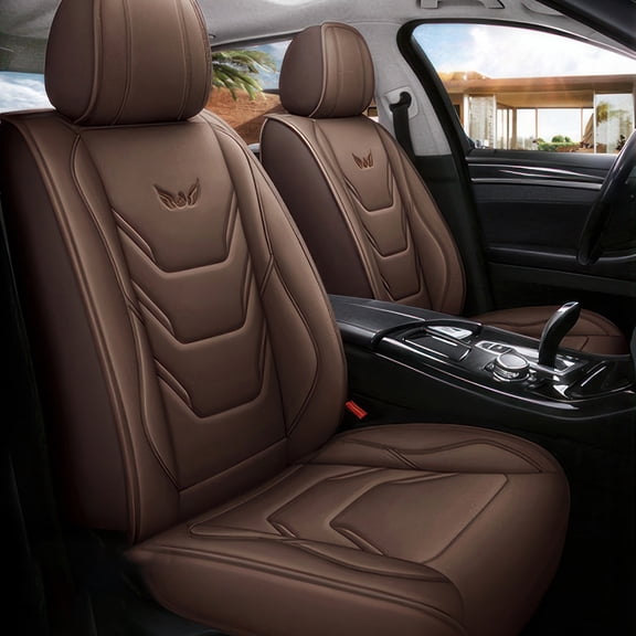 PEPWELL 5Pack Nappa Leather Full Set Car Seat Covers, Universal Fit for Cars/SUV/Sedans, Waterproof Breathable 3D Luxury Design with Airbag Compatibility