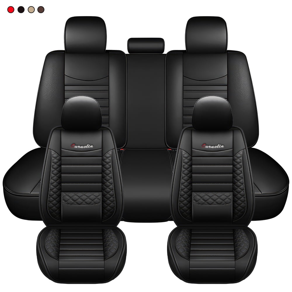 PEPWELL 5Pack Nappa Leather Full Set Car Seat Covers, Universal Fit for Cars/SUV/Sedans, Waterproof Breathable 3D Luxury Design with Airbag Compatibility