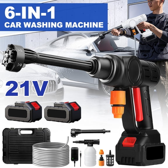 PEPWELL 990PSI Cordless High Pressure Washer Gun with 2 x 21V 6.0Ah Batteries, 775 Motor, 6-in-1 Nozzle & Foam Pot, Long Hose, Portable for Car, Home, Patio & Garden Cleaning
