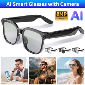PEPWELL AI Smart Glasses with 8MP 4K Camera, Real-Time Multi-Language Translation, ChatGPT Voice Assistant, 1080P Video Stabilization, Open Ear Bluetooth 5.3 Audio Sunglasses for Travel Vlog Outdoor