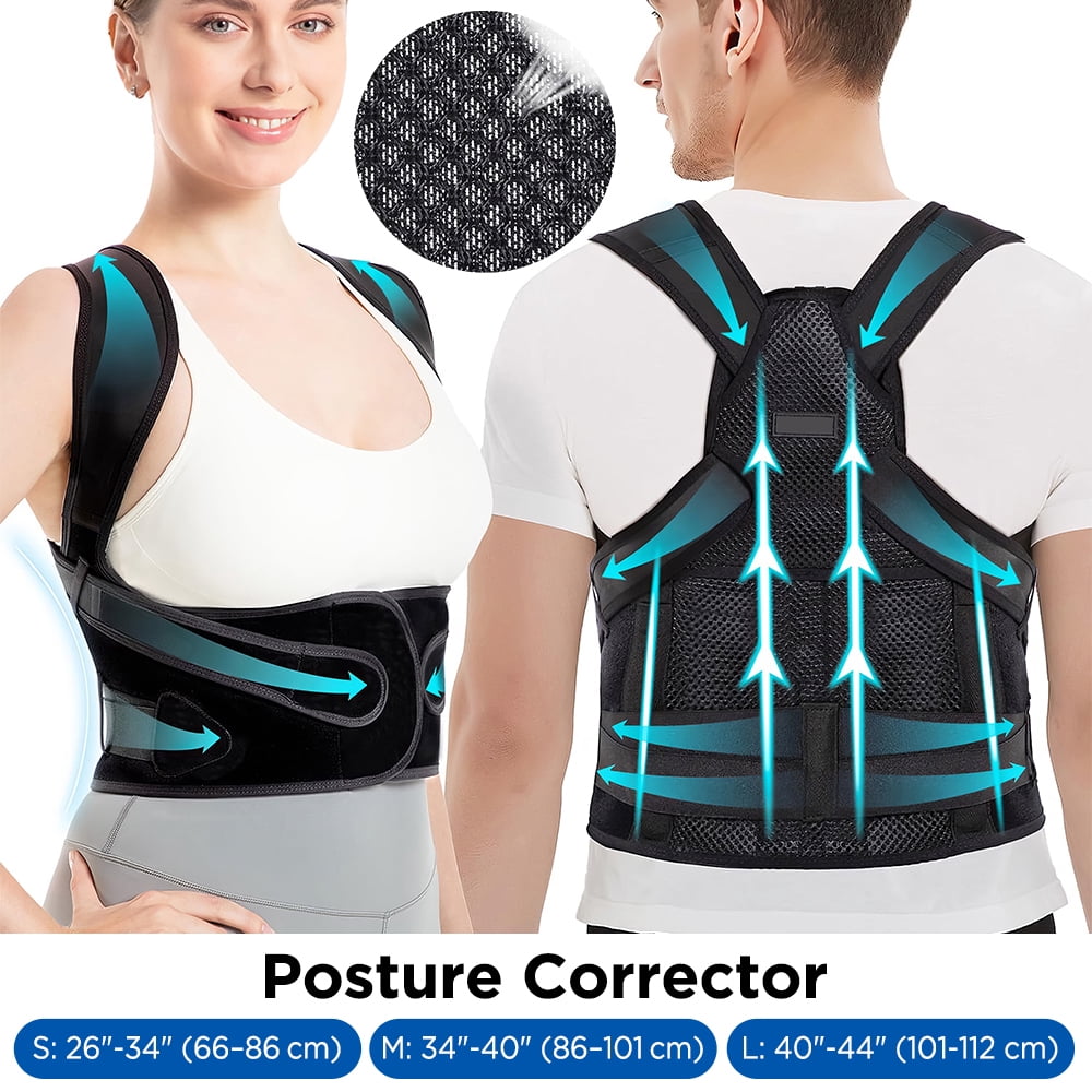 PEPWELL Adjustable Back Brace Posture Corrector for Men & Women, Upper & Lower Back Support, Breathable Mesh Spinal Alignment Brace for Posture Improvement, Spine Corrector, S/M/L Sizes