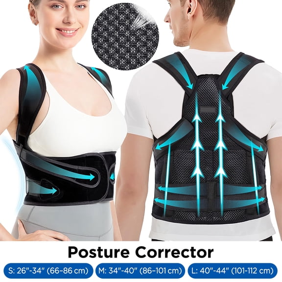 PEPWELL Adjustable Back Brace Posture Corrector for Men & Women, Upper & Lower Back Support, Breathable Mesh Spinal Alignment Brace for Posture Improvement, Spine Corrector, S/M/L Sizes