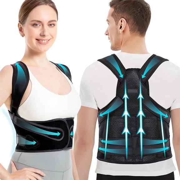PEPWELL Adjustable Posture Corrector Back Brace for Men & Women, Dual Upper Lower Back Support, Breathable Mesh Spinal Alignment Brace, S/M/L Sizes for Office Home Use