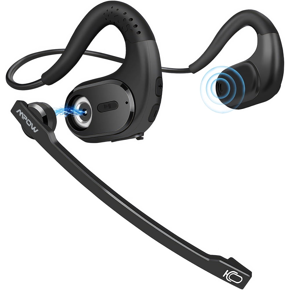 PEPWELL Bluetooth Headset with Removable Microphone,12 Hours Extra-Long Battery Life Playtime Noise Cancelling Handsfree Wireless Headset, Comfort & Light Open Ear headphones for Office Meeting Home