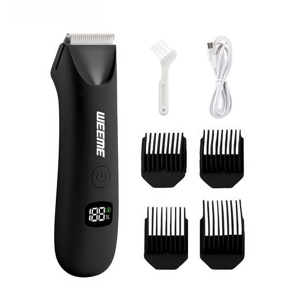 PEPWELL Body Hair Trimmer for Men Women, Dual Blade Safe Design, LED Light, USB Rechargeable with Digital Power Display, Portable Travel Bag for Pubic Groin Ball Grooming