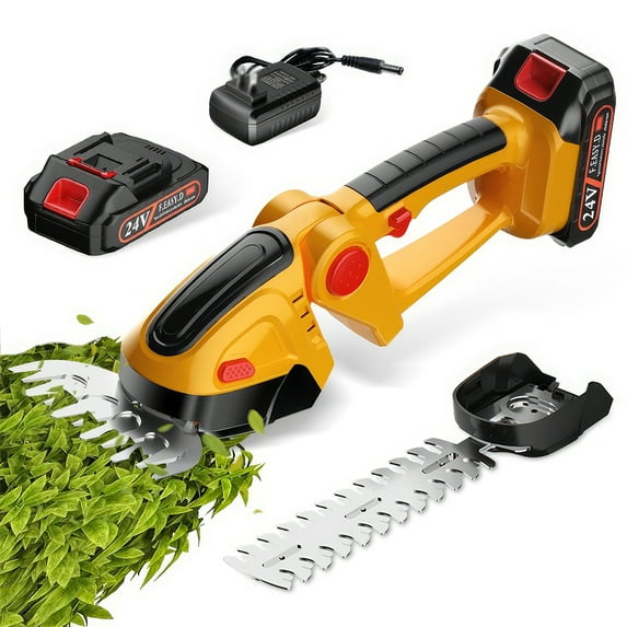 PEPWELL Cordless Grass Shear & Shrubbery Trimmer, 2-in-1 Electric Shrub Trimmer Grass Shears Handheld Grass Cutter, Hedge Shear with 2 PCS Rechargeable Battery and Charger for Garden, Lawn
