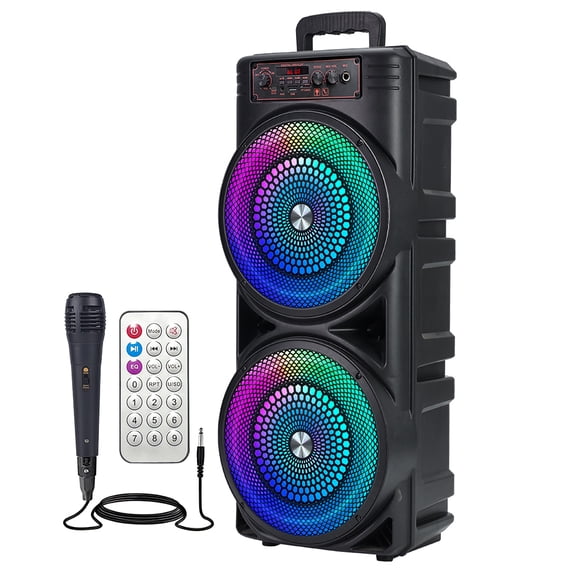 PEPWELL Dual 8.5" Bluetooth Party Speaker with RGB Light, Subwoofer Heavy Bass, Portable Stereo Speaker with Mic & Remote, TWS for Karaoke Camping Party Singing