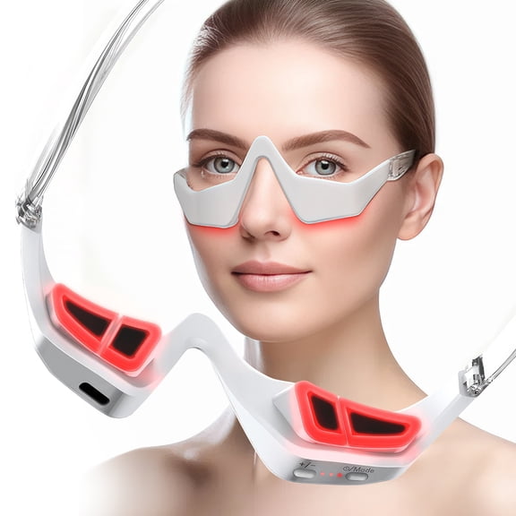 PEPWELL Under Eye Red Light Therapy, 2 Modes Red Light Under Eye Therapy Glasses Microcurrent Eye Massager, For Eye Bags Dark Circles Puffiness Wrinkles Fine Lines, Relieving Eye Fatigue
