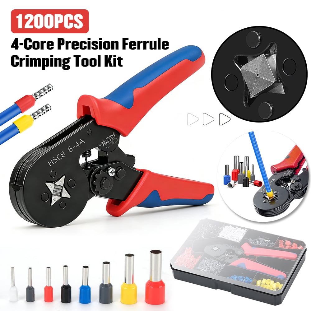 PEPWELL Ferrule Crimping Tool Kit - 1200PCS Wire Ferrules (AWG 23-7) with Self-Adjusting Ratchet Crimper Plier, Wire Ends Terminals Connectors Set for Electrical Wiring, Automotive, Audio, DIY