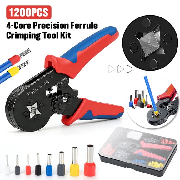 PEPWELL Ferrule Crimping Tool Kit - 1200PCS Wire Ferrules (AWG 23-7) with Self-Adjusting Ratchet Crimper Plier, Wire Ends Terminals Connectors Set for Electrical Wiring, Automotive, Audio, DIY