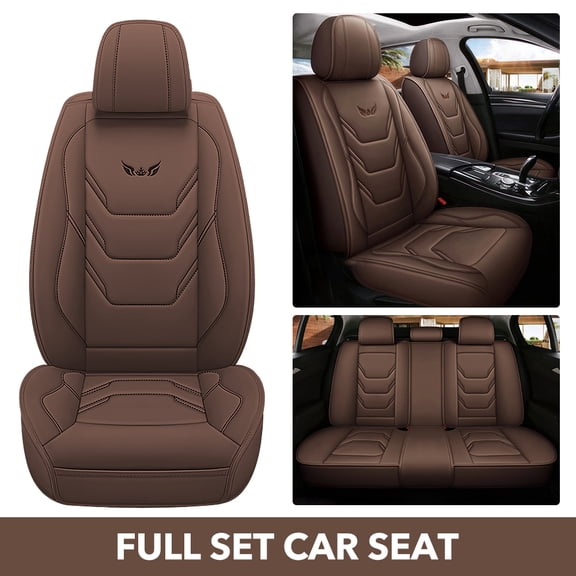 PEPWELL Full Set 5-Seat Car Seat Covers, PU Leather Full Surrounded Protector Pad - Waterproof & Anti-Scratch, Universal Fit for Most Sedans, SUVs & Pick-up Trucks