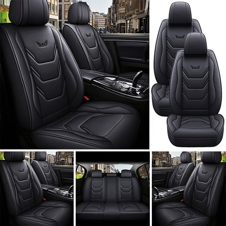 PEPWELL Full Set Car Seat Covers for Cars, Automotive Seat Covers 5 Seats, Car Seat Protector Waterproof, Nappa Leather Car Seat Cushion, Car Seat Covers Front Seats and Back Fit for Most Cars
