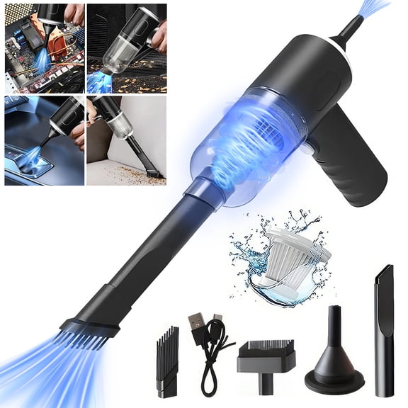 PEPWELL Handheld 2-in-1 Vacuum & Air Duster - 9000Pa High Power, 2400mAh Rechargeable Battery, Wet/Dry Cordless Vacuum with Multi-Nozzles for Car Home Office Pet Cleaning